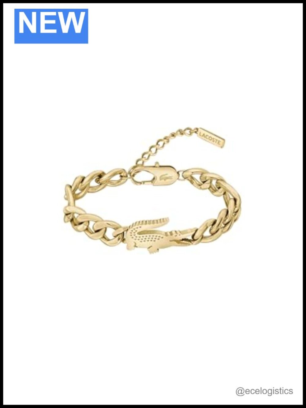 Lacoste Crocodile Bracelet Gold Plated Stainless Steel Figaro Chain
